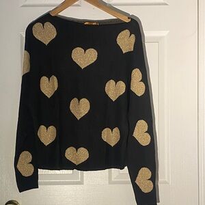 Belldini Black Sweater with Gold Heart Accents